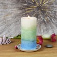 3 x 6 Inch Tritone BL/GRN/WHT Scented Pillar Candle