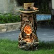 31 Inch Tree Stump Face Fountain with Led Light and Bird House