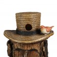 31 Inch Tree Stump Face Fountain with Led Light and Bird House