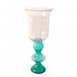 Cyrene 15.75 Inch Glass Pillar Candle Holder (Turquoise)