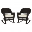 Espresso Rocker Wicker Chair with Ivory Cushion -  Set of 2