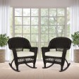 Espresso Rocker Wicker Chair with Ivory Cushion -  Set of 2