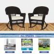 Espresso Rocker Wicker Chair with Ivory Cushion -  Set of 2