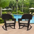 Espresso Rocker Wicker Chair with Tan Cushion -  Set of 2
