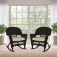 Espresso Rocker Wicker Chair with Tan Cushion -  Set of 2