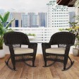 Espresso Rocker Wicker Chair with Tan Cushion -  Set of 2