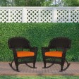 Espresso Rocker Wicker Chair with Orange Cushion -  Set of 2