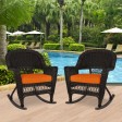 Espresso Rocker Wicker Chair with Orange Cushion -  Set of 2