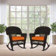 Espresso Rocker Wicker Chair with Orange Cushion -  Set of 2