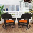 Espresso Rocker Wicker Chair with Orange Cushion -  Set of 2