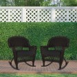 Espresso Rocker Wicker Chair with Black Cushion -  Set of 2