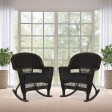 Espresso Rocker Wicker Chair with Black Cushion -  Set of 2