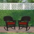 Espresso Rocker Wicker Chair with Brick Red Cushion -  Set of 2