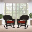 Espresso Rocker Wicker Chair with Cushion -  Set of 2