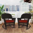 Espresso Rocker Wicker Chair with Brick Red Cushion -  Set of 2