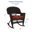 Espresso Rocker Wicker Chair with Brick Red Cushion -  Set of 2