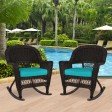 Espresso Rocker Wicker Chair with Turquoise Cushion -  Set of 2