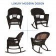 Espresso Rocker Wicker Chair with Turquoise Cushion -  Set of 2