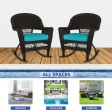 Espresso Rocker Wicker Chair with Turquoise Cushion -  Set of 2