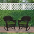 Espresso Rocker Wicker Chair with Hunter Green Cushion -  Set of 2