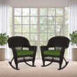 Espresso Rocker Wicker Chair with Hunter Green Cushion -  Set of 2