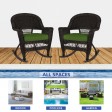 Espresso Rocker Wicker Chair with Hunter Green Cushion -  Set of 2