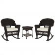 3pc Espresso Rocker Wicker Chair Set With Cushion