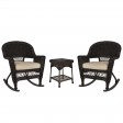 3pc Espresso Rocker Wicker Chair Set With Cushion
