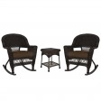 3pc Espresso Rocker Wicker Chair Set With Brown Cushion