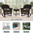 3pc Espresso Rocker Wicker Chair Set With Brown Cushion