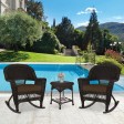 3pc Espresso Rocker Wicker Chair Set With Brown Cushion