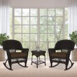 3pc Espresso Rocker Wicker Chair Set With Brown Cushion