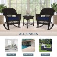 3pc Espresso Rocker Wicker Chair Set With Midnight Blue Cushion