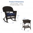 3pc Espresso Rocker Wicker Chair Set With Midnight Blue Cushion