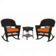 3pc Espresso Rocker Wicker Chair Set With Orange Cushion