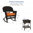 3pc Espresso Rocker Wicker Chair Set With Orange Cushion