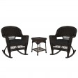 3pc Espresso Rocker Wicker Chair Set With Cushion