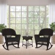 3pc Espresso Rocker Wicker Chair Set With Black Cushion