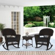 3pc Espresso Rocker Wicker Chair Set With Black Cushion