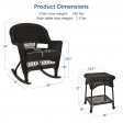 3pc Espresso Rocker Wicker Chair Set With Black Cushion