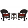 3pc Espresso Rocker Wicker Chair Set With Cushion