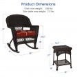 3pc Espresso Rocker Wicker Chair Set With Brick Red Cushion