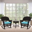 3pc Espresso Rocker Wicker Chair Set With Cushion