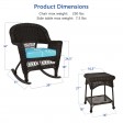 3pc Espresso Rocker Wicker Chair Set With Sky Blue Cushion