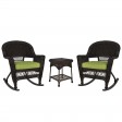 3pc Espresso Rocker Wicker Chair Set With Cushion