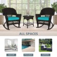 3pc Espresso Rocker Wicker Chair Set With Turquoise Cushion