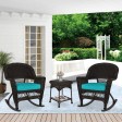 3pc Espresso Rocker Wicker Chair Set With Turquoise Cushion