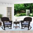 3pc Espresso Rocker Wicker Chair Set With Steel Blue Cushion