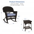 3pc Espresso Rocker Wicker Chair Set With Steel Blue Cushion