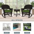 3pc Espresso Rocker Wicker Chair Set With Hunter Green Cushion